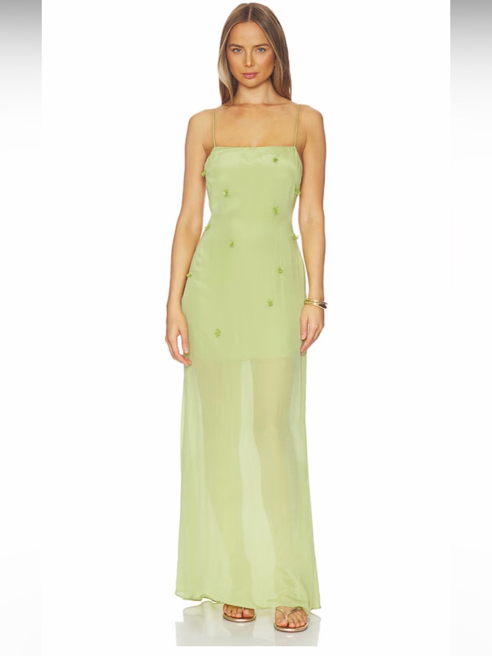 REVOLVE Light Green Spaghetti-Strap Sheer Maxi Dress